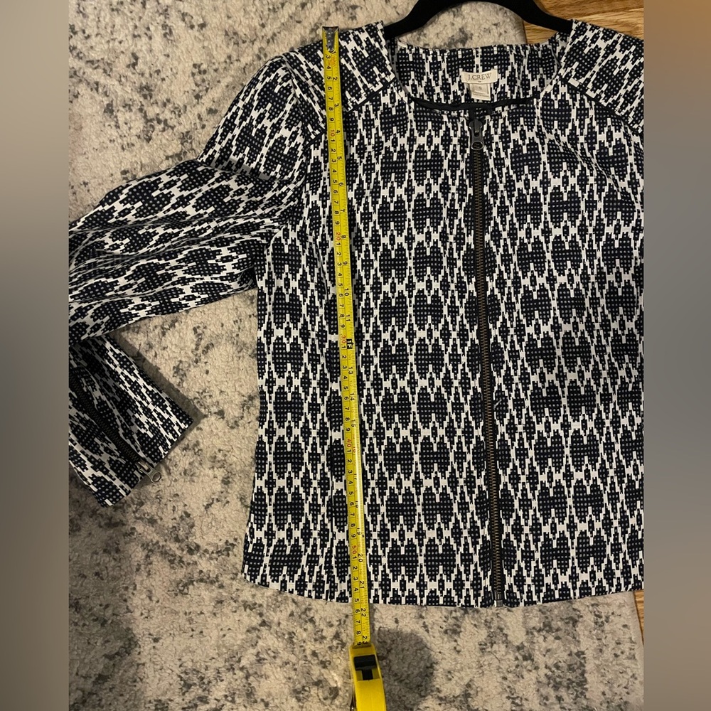 J.Crew Jacquard Ikat Moto Jacket Blazer • Small‎ • Navy & White • Cute & Chic! - Picture 5 of 9